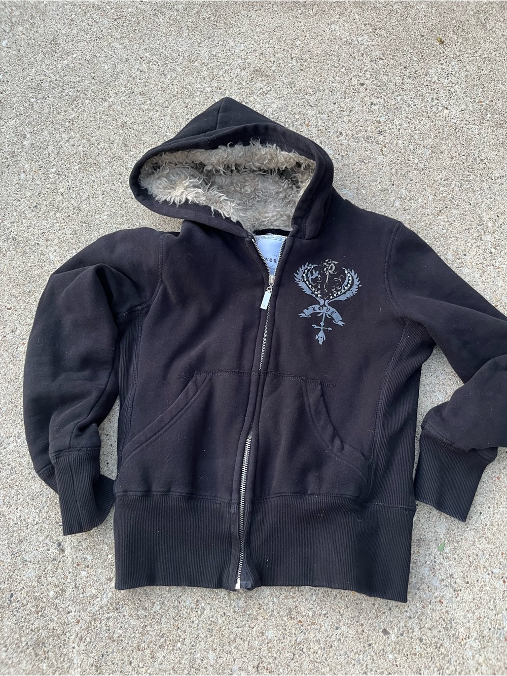 Vintage Black Sherpa-Lined Zip Hoodie Y2K alternative style twilight